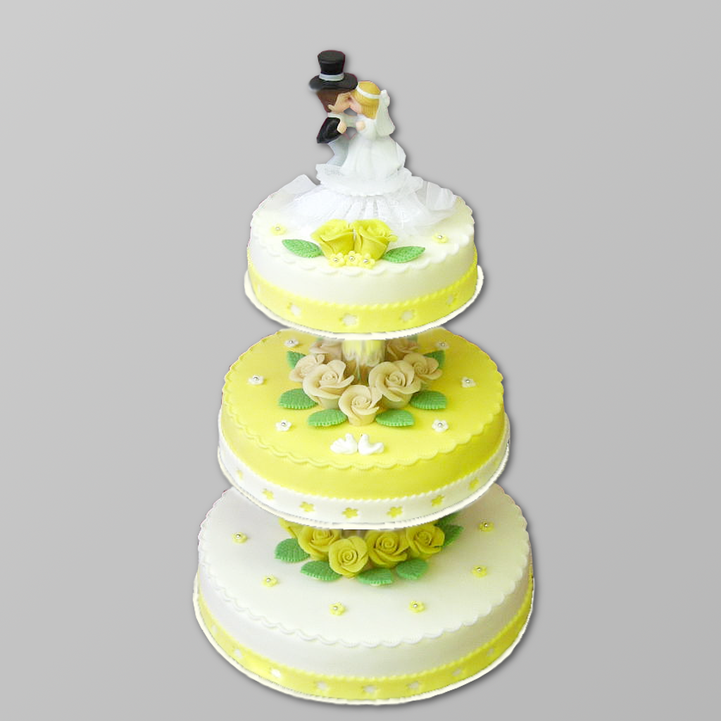 HE21 Etagen- Hochzeitstorte in Gelb & Weiß