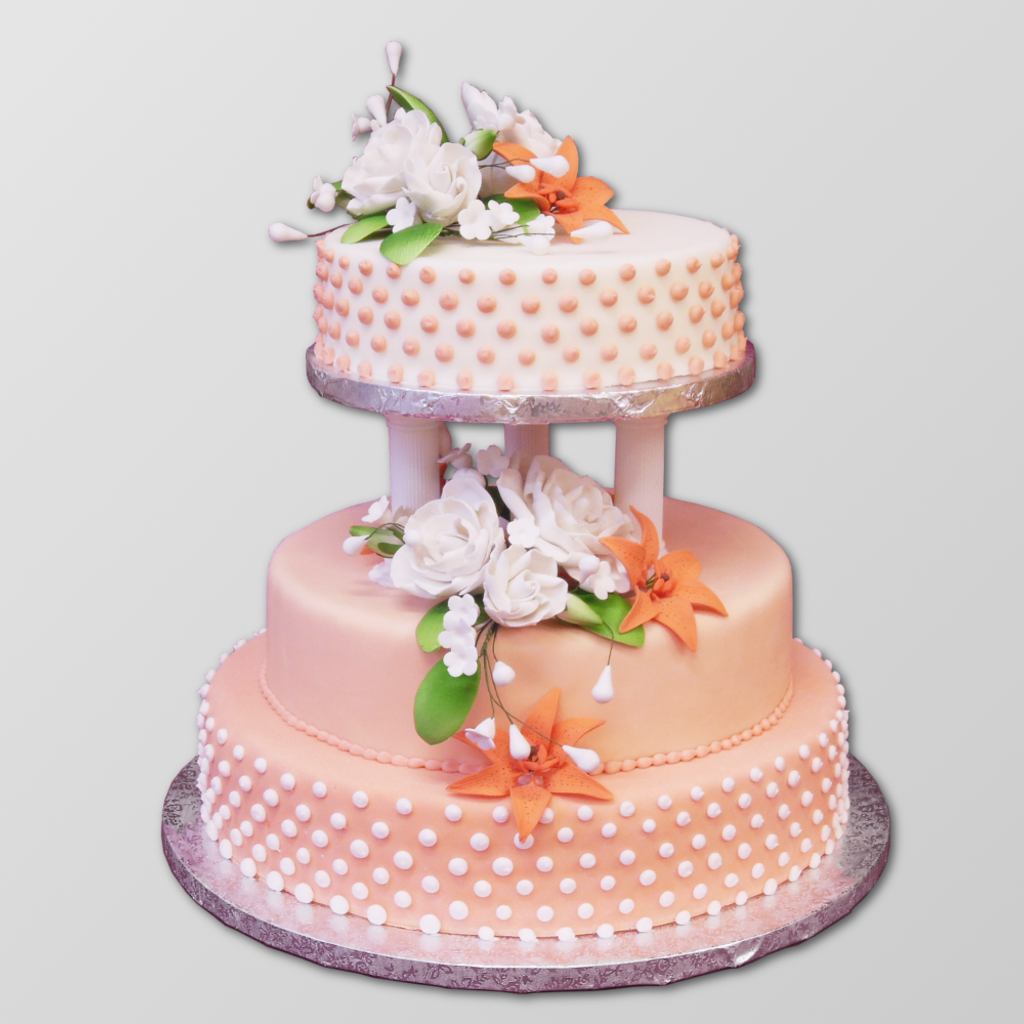 HAE4 Hochzeitstorte in Apricot mit Säulen