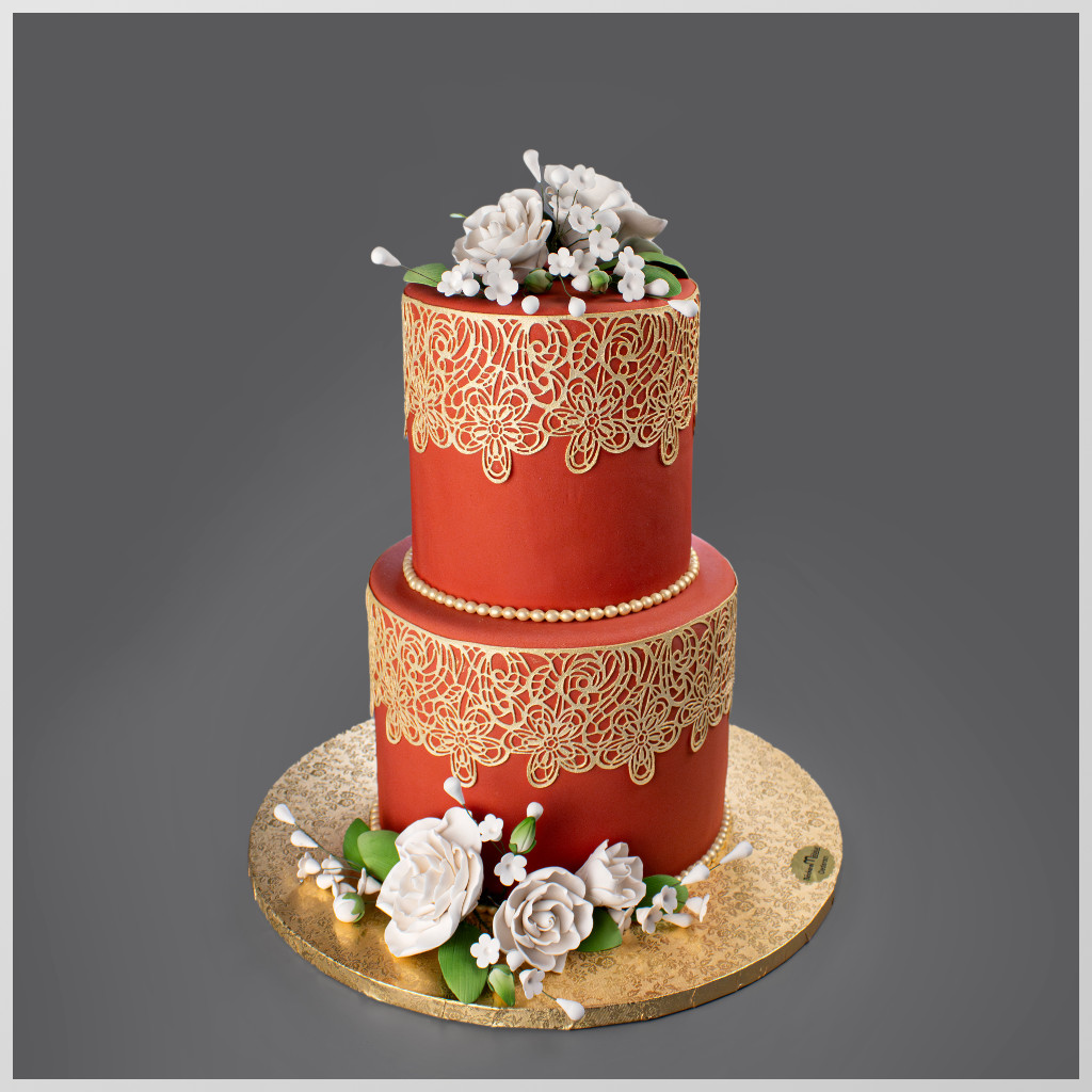 HA51 Hochzeits-Aufsatztorte "Rot & Gold"