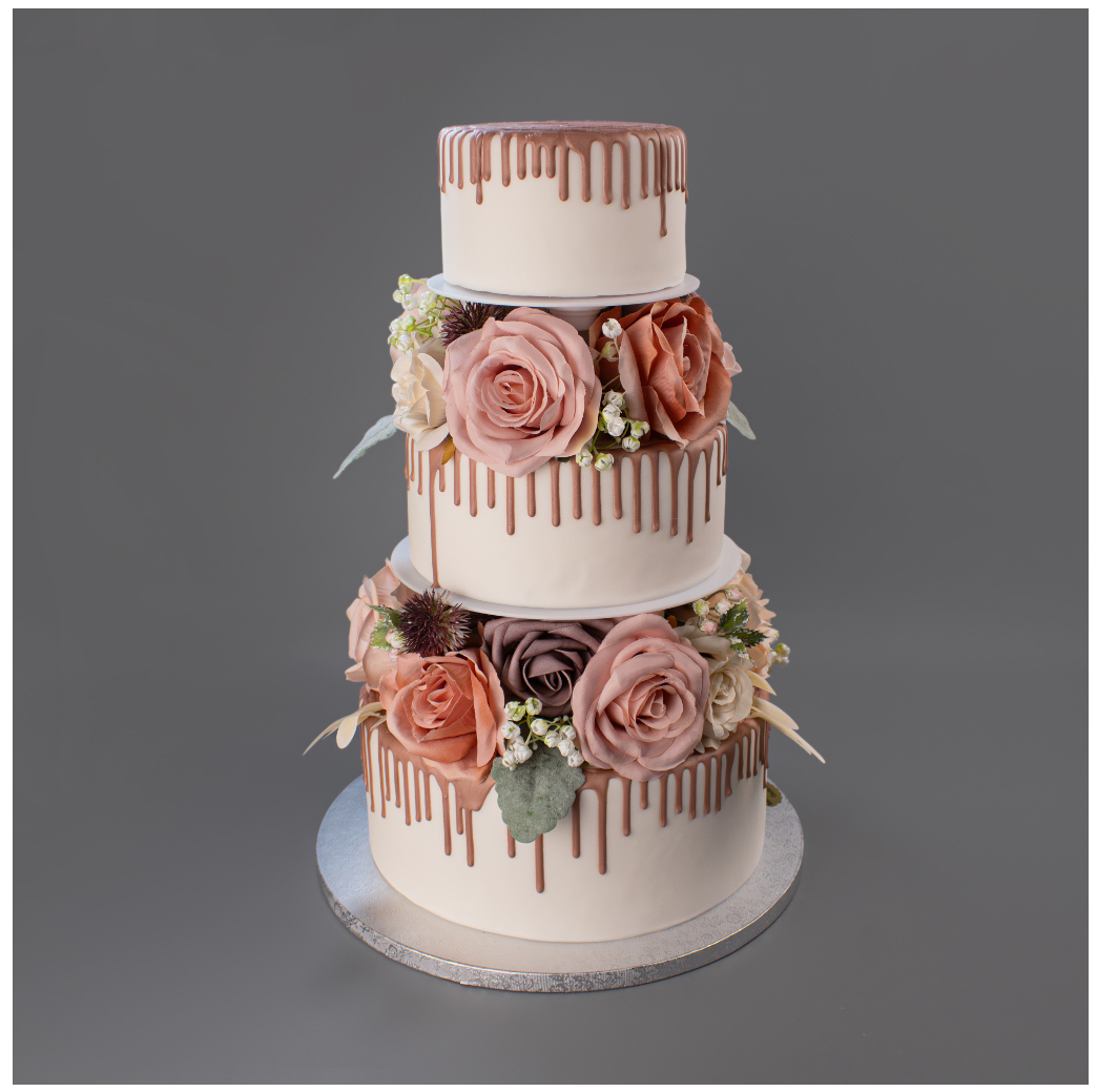 HE41 Etagen- Hochzeitstorte "Blumen & Drip"